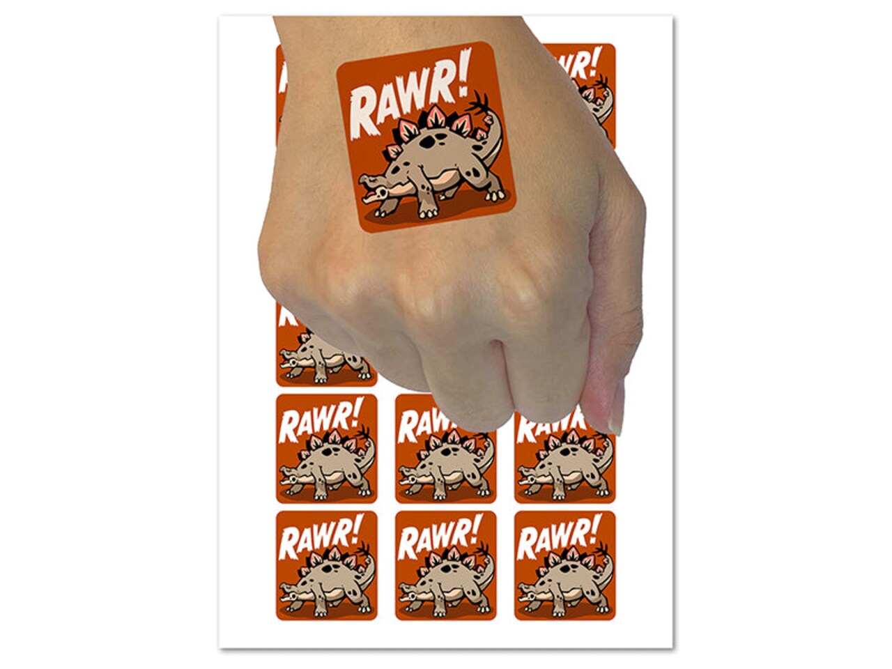 Stegosaurus Rawr Roar Dinosaur Temporary Tattoo Water Resistant Fake Body Art Set Collection (1 Sheet)